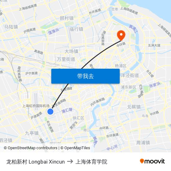 龙柏新村 Longbai Xincun to 上海体育学院 map
