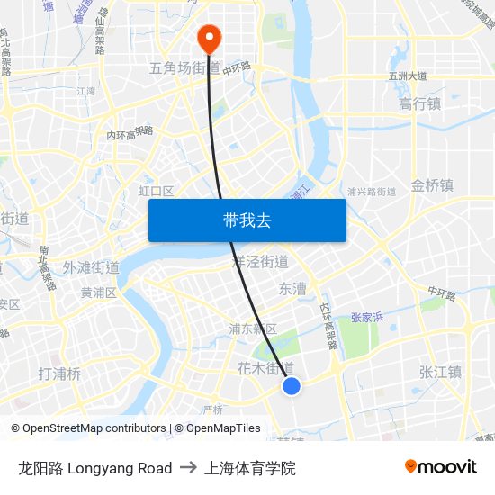 龙阳路 Longyang Road to 上海体育学院 map