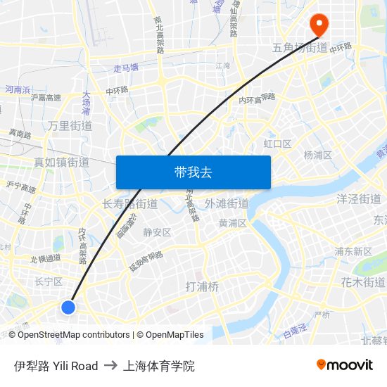 伊犁路 Yili Road to 上海体育学院 map