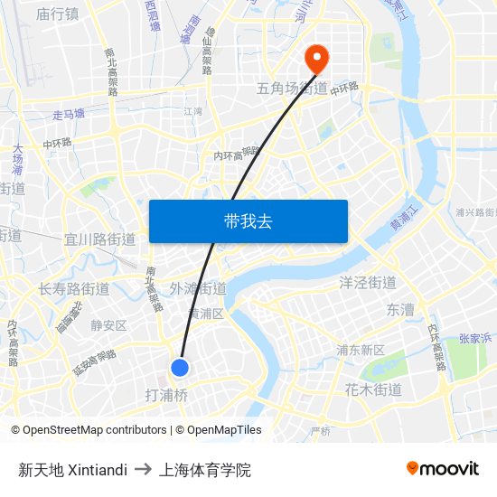 新天地 Xintiandi to 上海体育学院 map