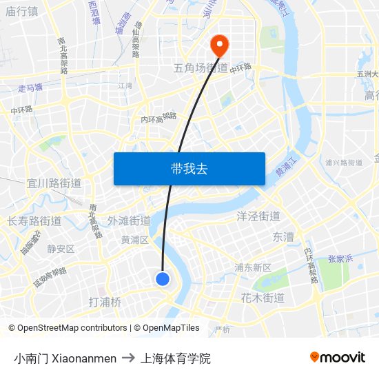 小南门 Xiaonanmen to 上海体育学院 map