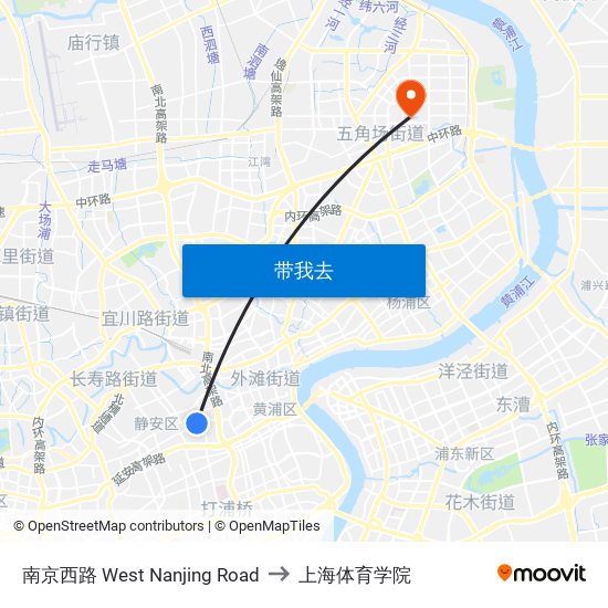 南京西路  West Nanjing Road to 上海体育学院 map