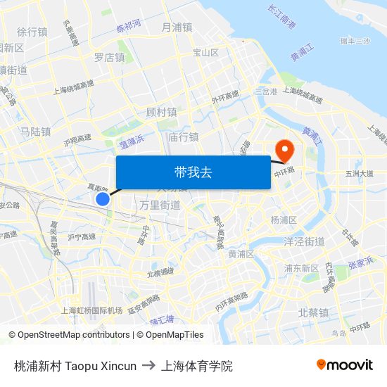 桃浦新村 Taopu Xincun to 上海体育学院 map