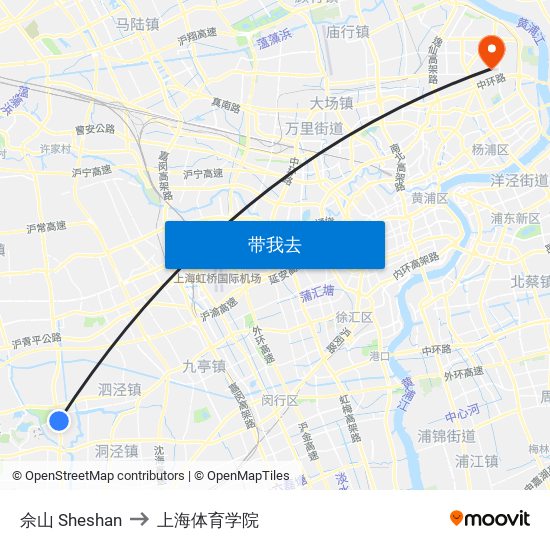 佘山 Sheshan to 上海体育学院 map