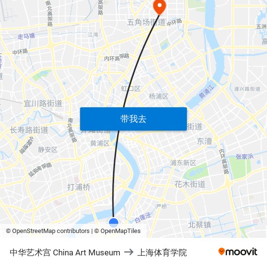 中华艺术宫 China Art Museum to 上海体育学院 map