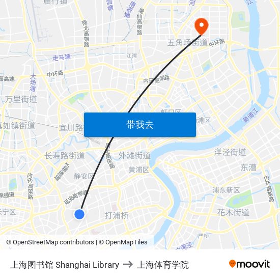 上海图书馆 Shanghai Library to 上海体育学院 map