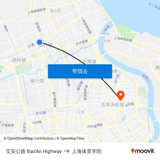 宝安公路 Bao'An Highway to 上海体育学院 map