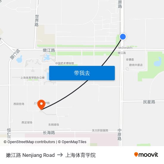 嫩江路 Nenjiang Road to 上海体育学院 map