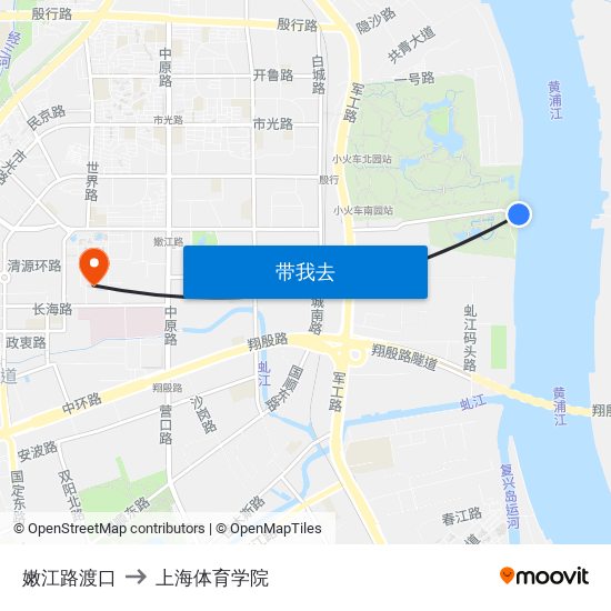 嫩江路渡口 to 上海体育学院 map