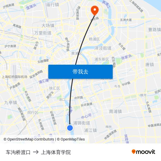 车沟桥渡口 to 上海体育学院 map