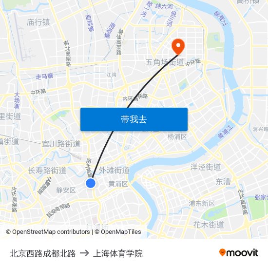 北京西路成都北路 to 上海体育学院 map