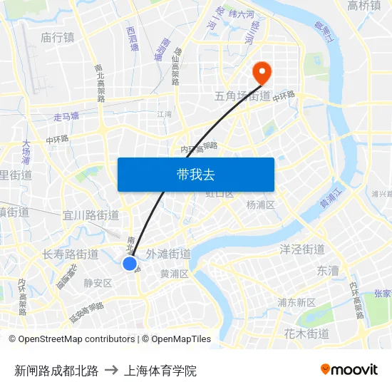 新闸路成都北路 to 上海体育学院 map