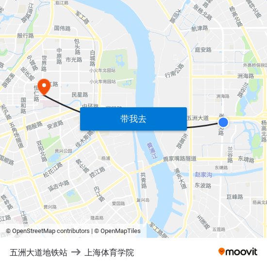 五洲大道地铁站 to 上海体育学院 map