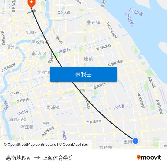 惠南地铁站 to 上海体育学院 map