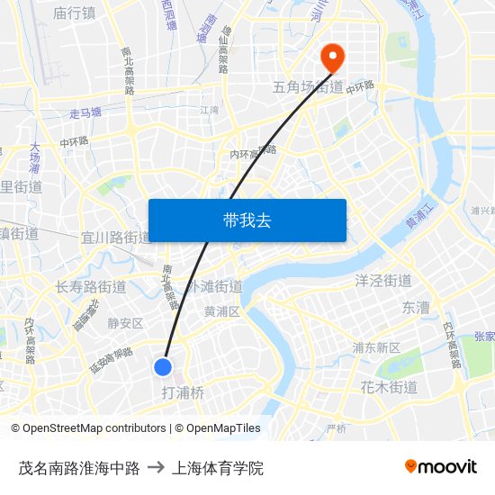 茂名南路淮海中路 to 上海体育学院 map