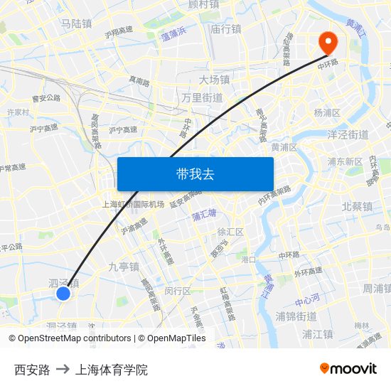 西安路 to 上海体育学院 map