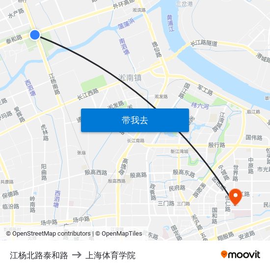 江杨北路泰和路 to 上海体育学院 map