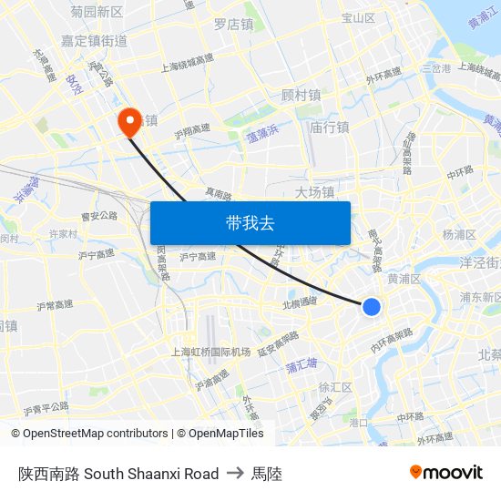 陕西南路 South Shaanxi Road to 馬陸 map