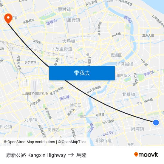 康新公路 Kangxin Highway to 馬陸 map