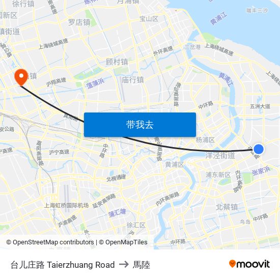 台儿庄路 Taierzhuang Road to 馬陸 map