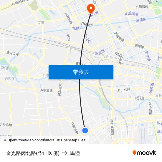 金光路闵北路(华山医院) to 馬陸 map