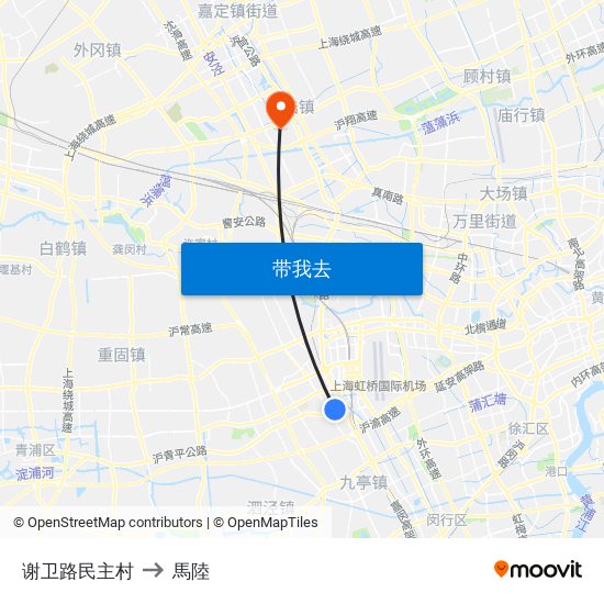 谢卫路民主村 to 馬陸 map