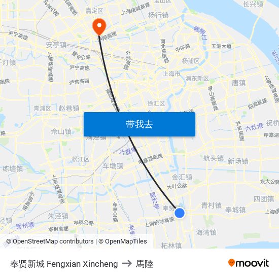 奉贤新城 Fengxian Xincheng to 馬陸 map