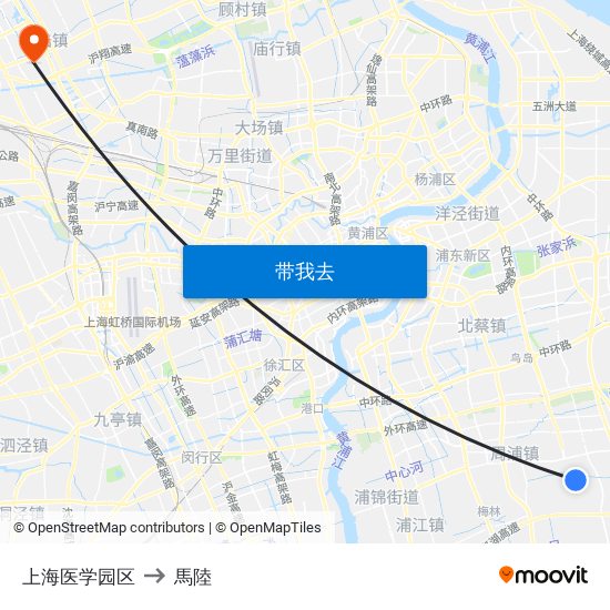 上海医学园区 to 馬陸 map