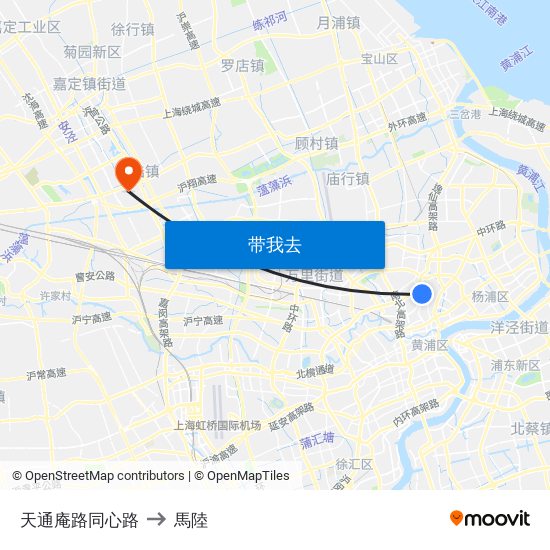 天通庵路同心路 to 馬陸 map