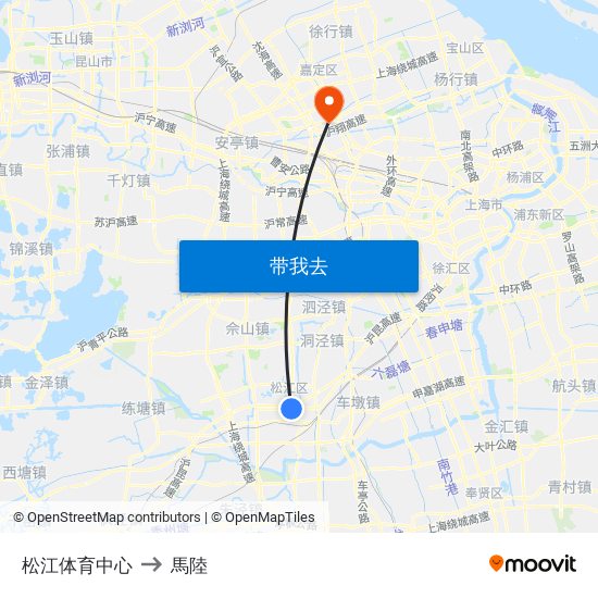 松江体育中心 to 馬陸 map
