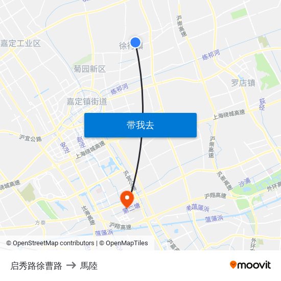 启秀路徐曹路 to 馬陸 map