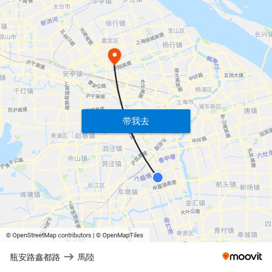 瓶安路鑫都路 to 馬陸 map