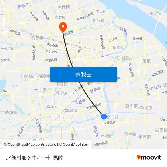北新村服务中心 to 馬陸 map