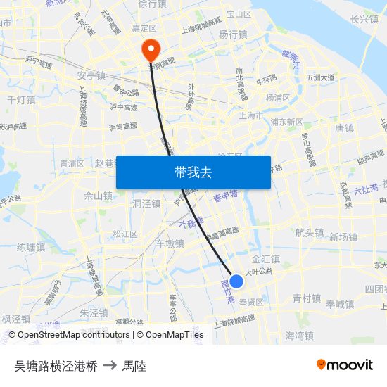 吴塘路横泾港桥 to 馬陸 map