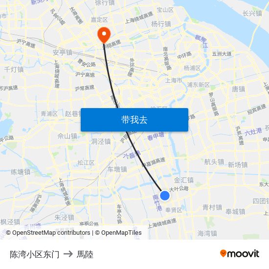 陈湾小区东门 to 馬陸 map