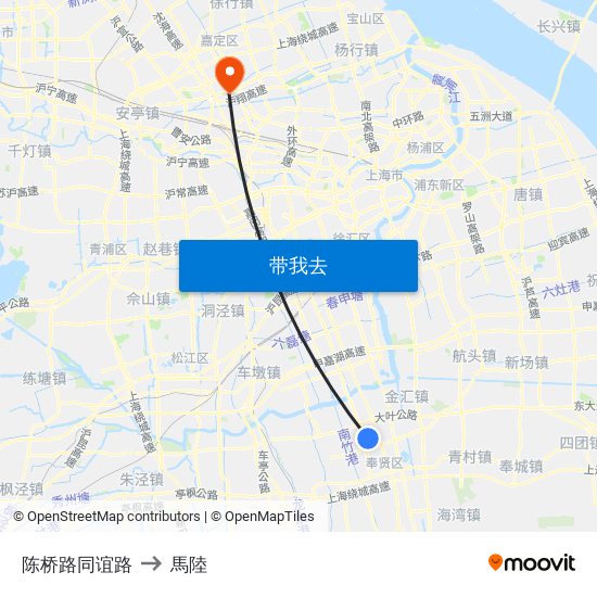 陈桥路同谊路 to 馬陸 map