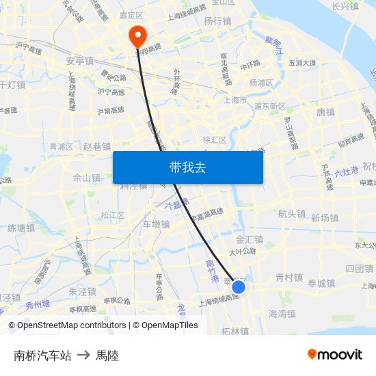南桥汽车站 to 馬陸 map