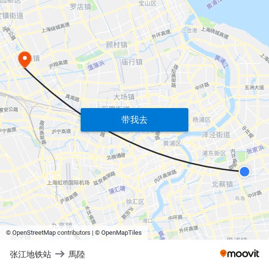 张江地铁站 to 馬陸 map