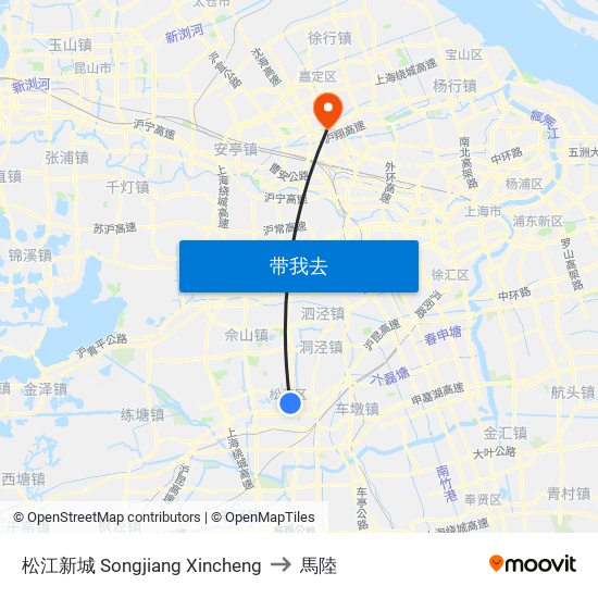松江新城 Songjiang Xincheng to 馬陸 map
