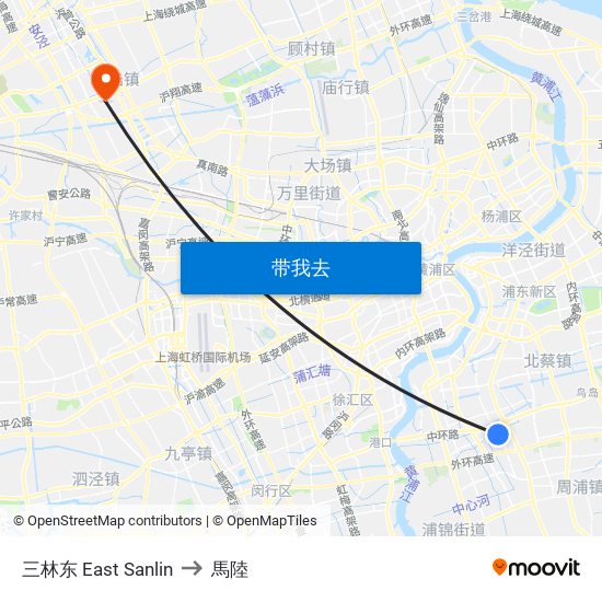 三林东 East Sanlin to 馬陸 map