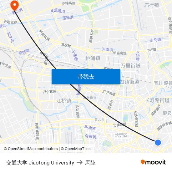 交通大学 Jiaotong University to 馬陸 map