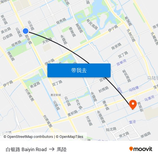 白银路 Baiyin Road to 馬陸 map