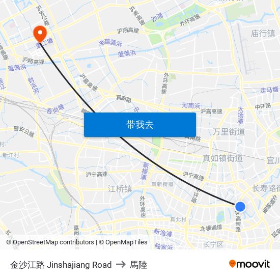 金沙江路 Jinshajiang Road to 馬陸 map