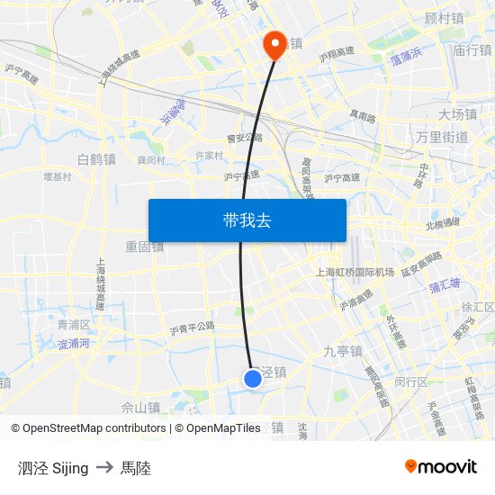 泗泾 Sijing to 馬陸 map