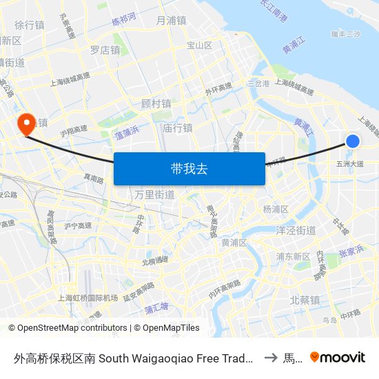 外高桥保税区南 South Waigaoqiao Free Trade Zone to 馬陸 map