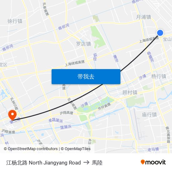 江杨北路 North Jiangyang Road to 馬陸 map