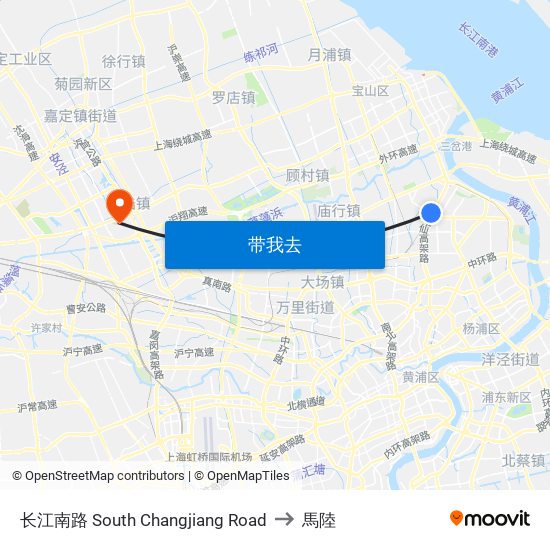 长江南路 South Changjiang Road to 馬陸 map