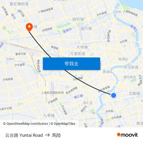 云台路 Yuntai Road to 馬陸 map