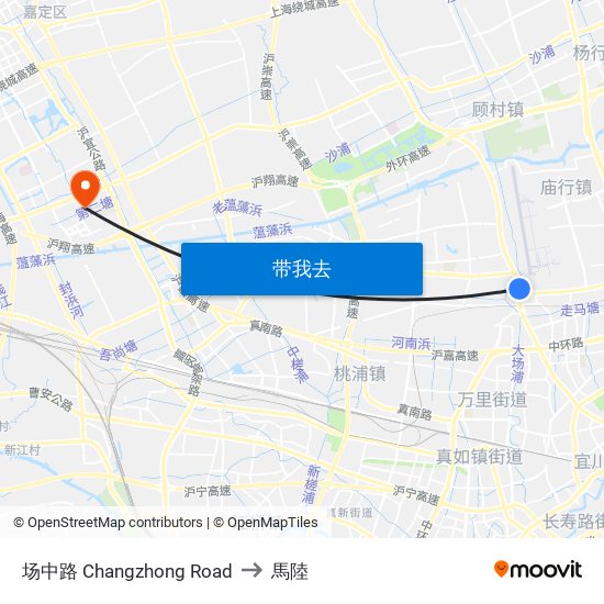 场中路 Changzhong Road to 馬陸 map