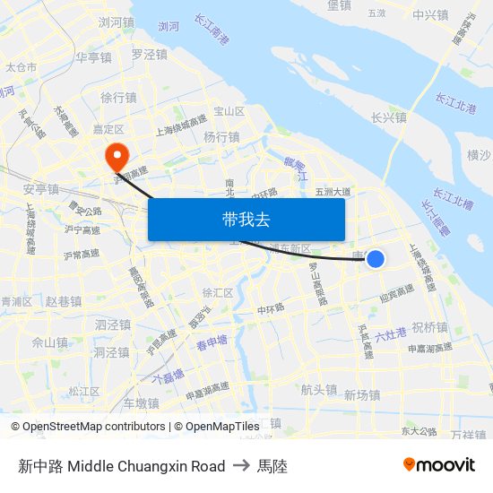 新中路 Middle Chuangxin Road to 馬陸 map